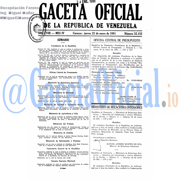 Gaceta Oficial 32153 del 22 Enero 1981