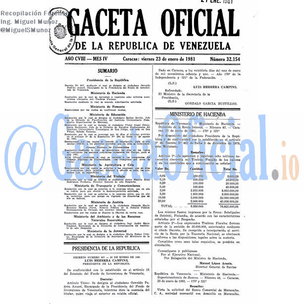 Gaceta Oficial 32154 del 23 Enero 1981