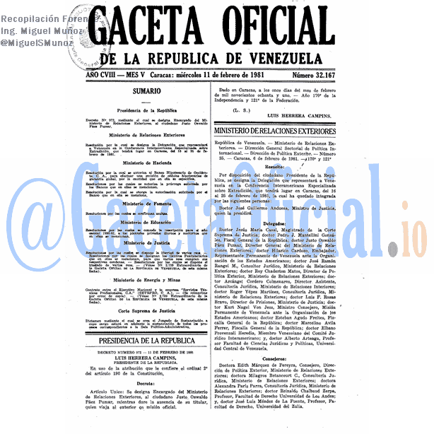 Gaceta Oficial 32167 del 11 Febrero 1981