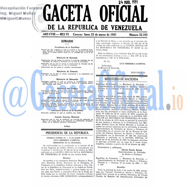 Gaceta Oficial 32193 del 23 Marzo 1981