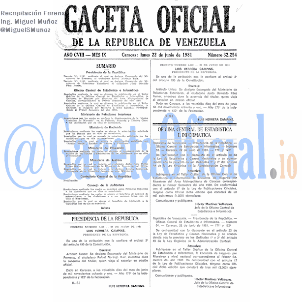 Gaceta Oficial 32254 del 22 Junio 1981