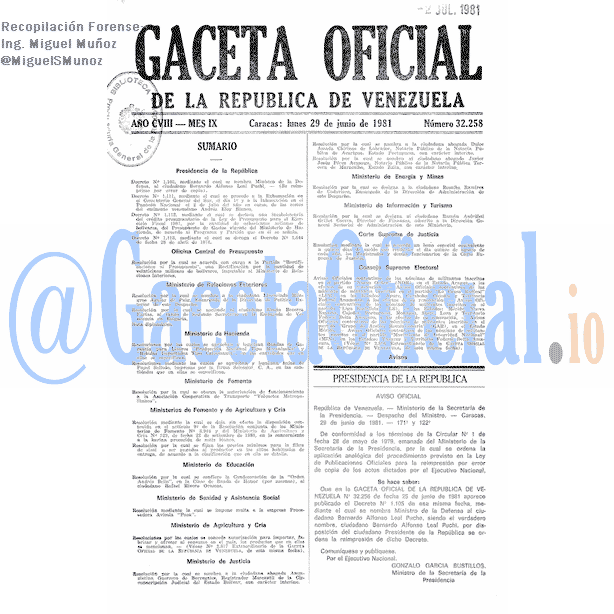 Gaceta Oficial 32258 del 29 Junio 1981