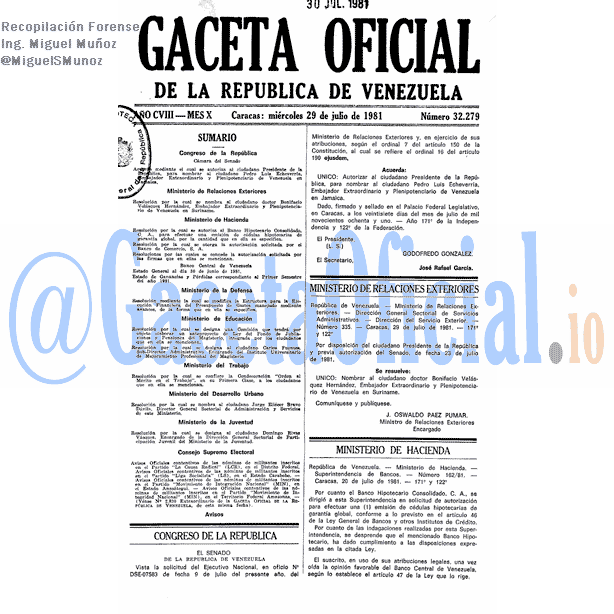 Gaceta Oficial 32279 del 29 Julio 1981