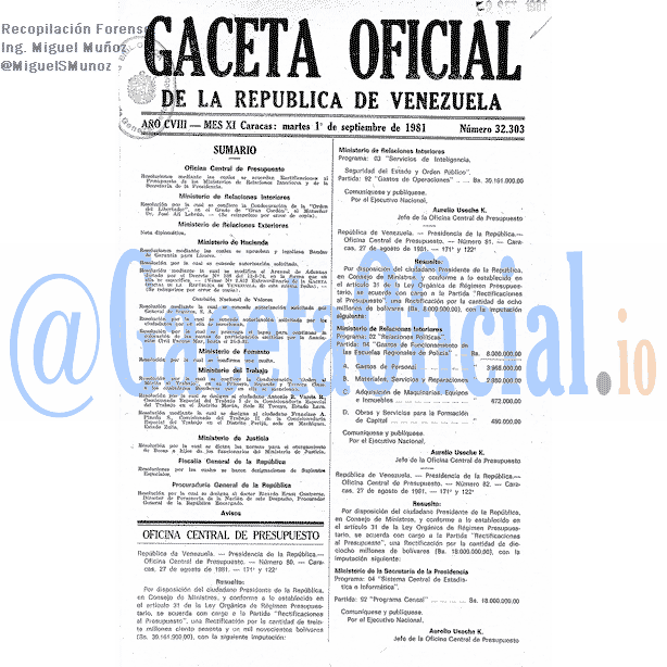 Gaceta Oficial 32303 del 1 Septiembre 1981
