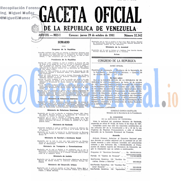 Gaceta Oficial 32342 del 29 Octubre 1981