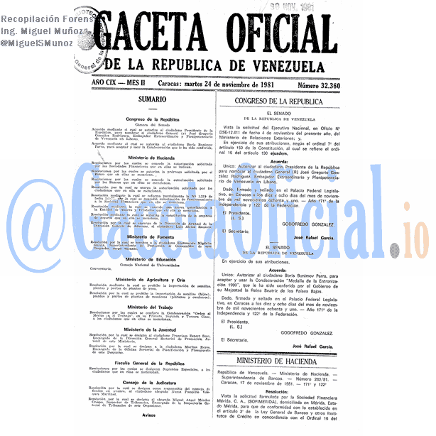 Gaceta Oficial 32360 del 24 Noviembre 1981