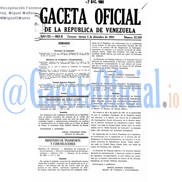 Gaceta Oficial 32368 del 4 Diciembre 1981