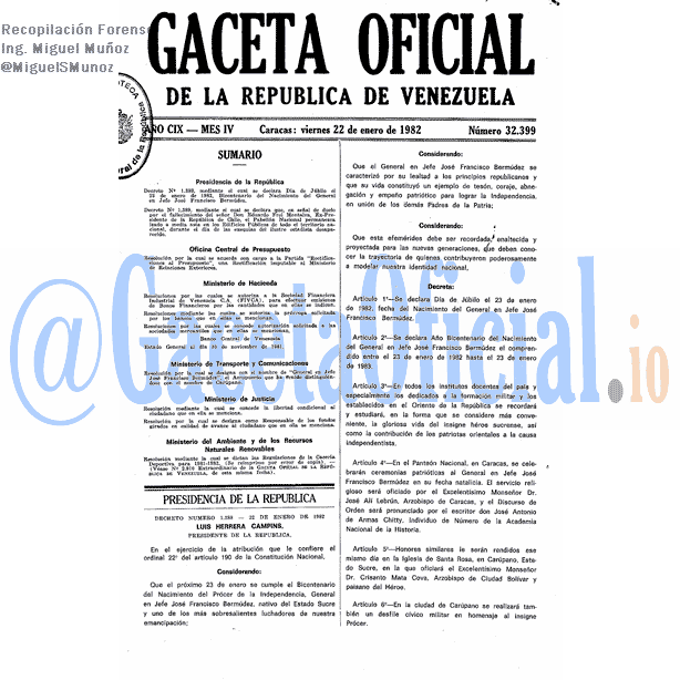 Gaceta Oficial 32399 del 22 Enero 1982