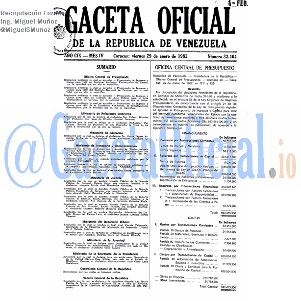 Gaceta Oficial 32404 del 29 Enero 1982