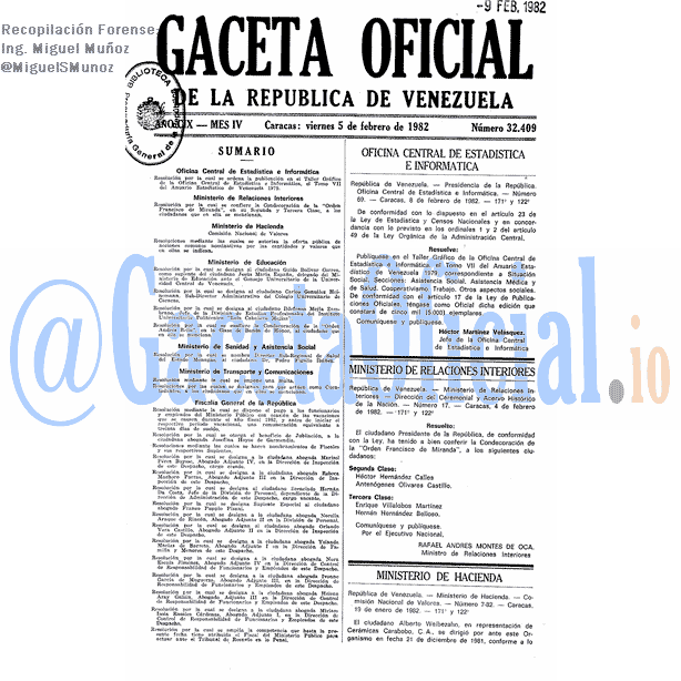 Gaceta Oficial 32409 del 5 Febrero 1982