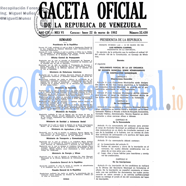 Gaceta Oficial 32438 del 22 Marzo 1982