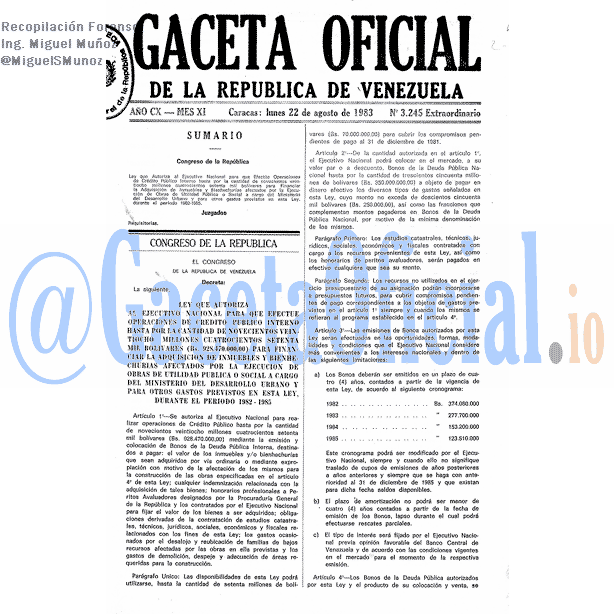 Gaceta Oficial 3245 del 22 Agosto 1983