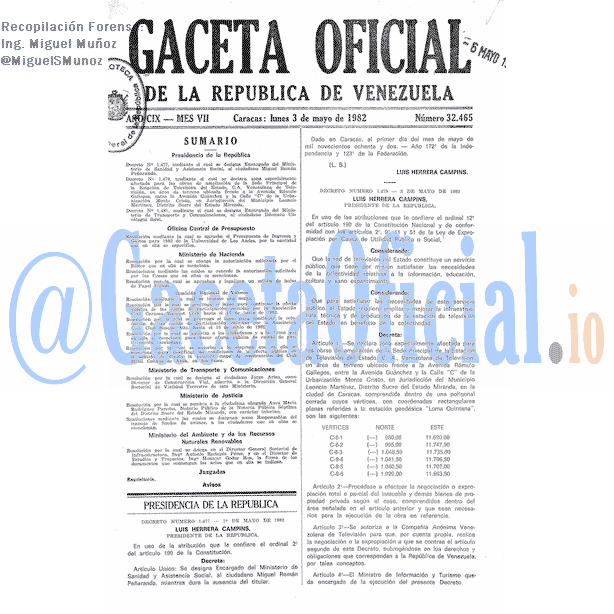 Gaceta Oficial 32465 del 3 Mayo 1982