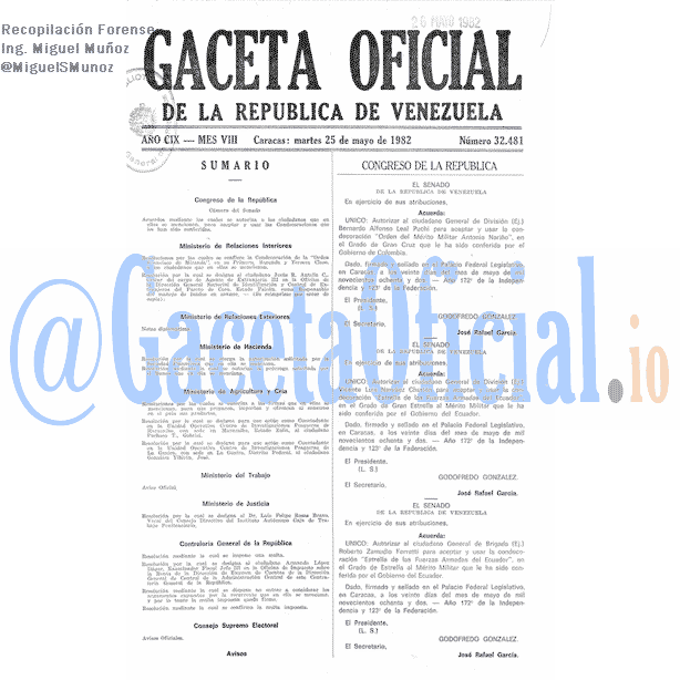 Gaceta Oficial 32481 del 25 Mayo 1982