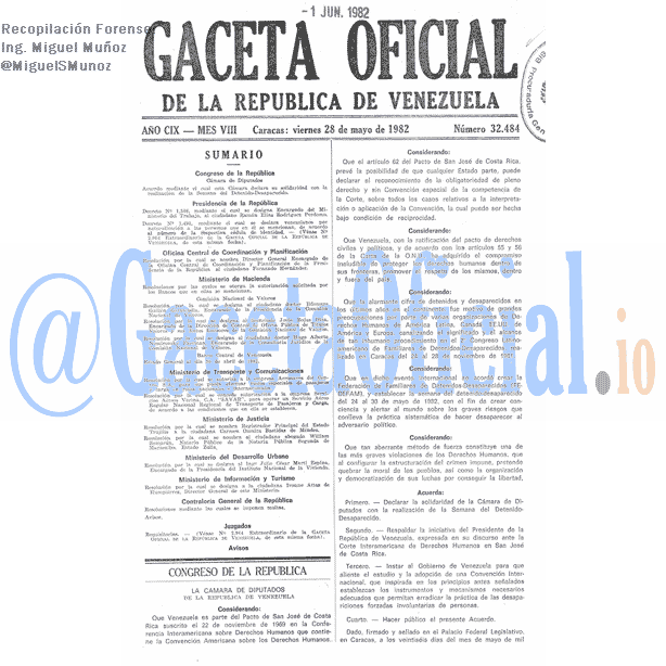 Gaceta Oficial 32484 del 28 Mayo 1982