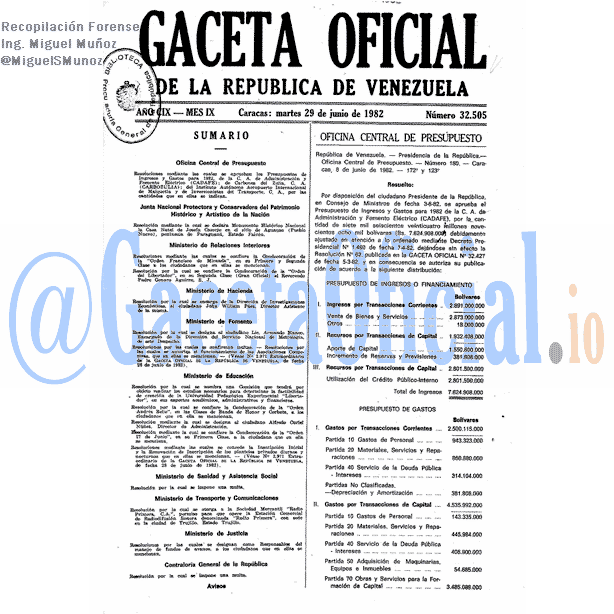 Gaceta Oficial 32505 del 29 Junio 1982