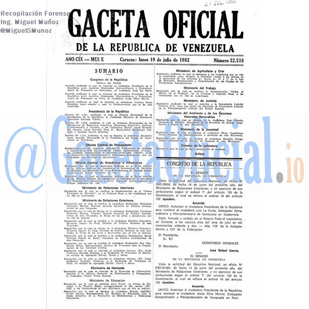 Gaceta Oficial 32518 del 19 Julio 1982