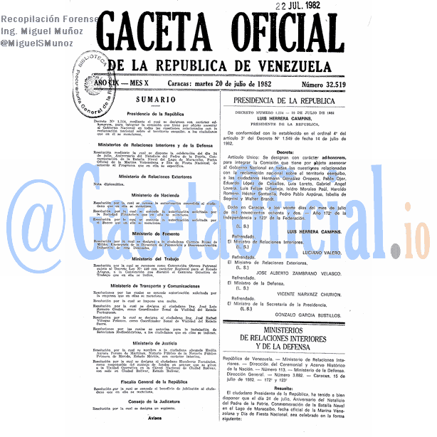 Gaceta Oficial 32519 del 20 Julio 1982