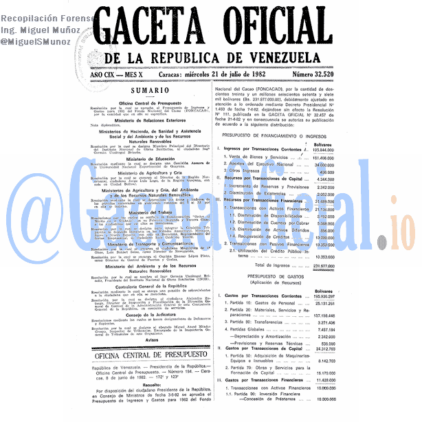 Gaceta Oficial 32520 del 21 Julio 1982