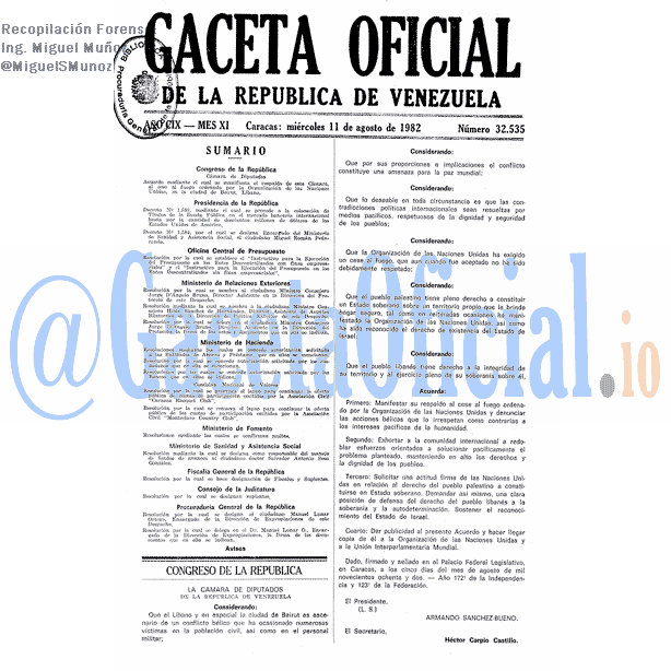 Gaceta Oficial 32535 del 11 Agosto 1982