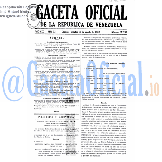 Gaceta Oficial 32539 del 17 Agosto 1982