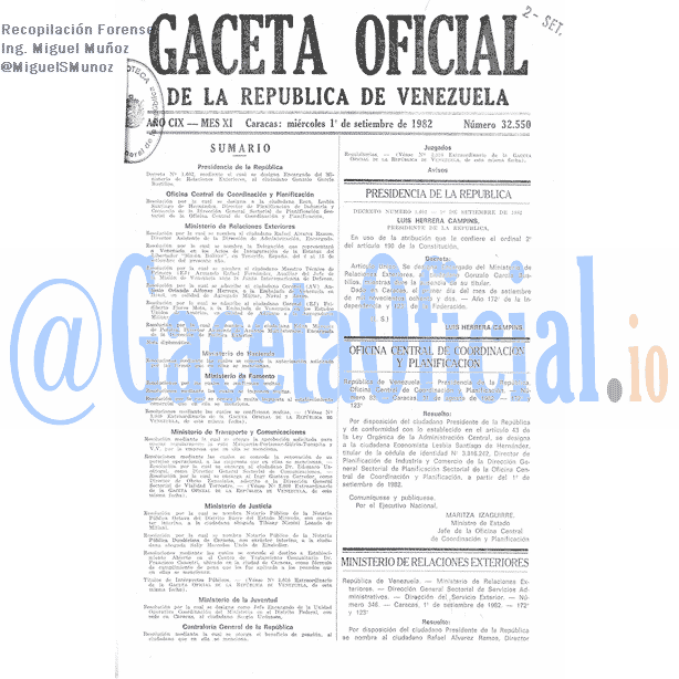 Gaceta Oficial 32550 del 1 Septiembre 1982
