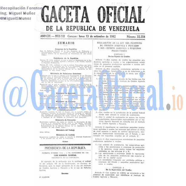 Gaceta Oficial 32558 del 13 Septiembre 1982