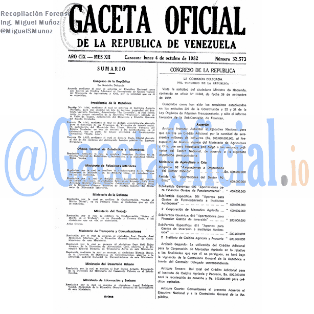 Gaceta Oficial 32573 del 4 Octubre 1982