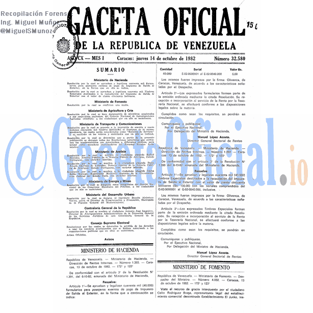 Gaceta Oficial 32580 del 14 Octubre 1982