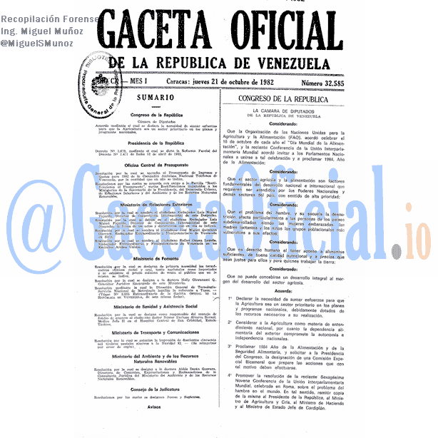 Gaceta Oficial 32585 del 21 Octubre 1982