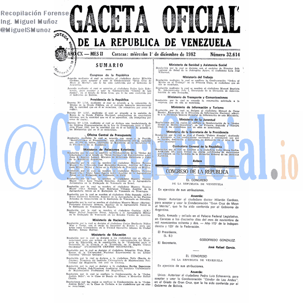 Gaceta Oficial 32614 del 1 Diciembre 1982