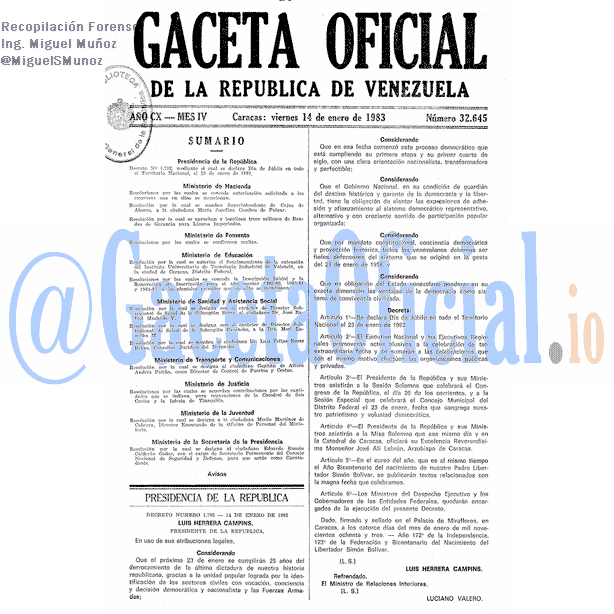 Gaceta Oficial 32645 del 14 Enero 1983