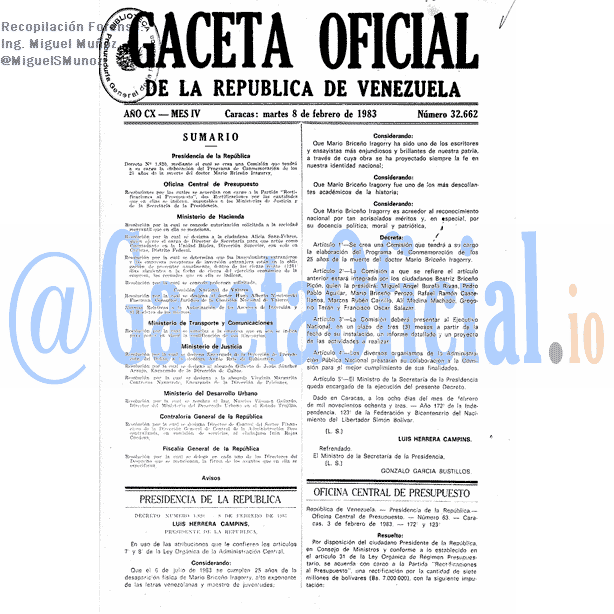 Gaceta Oficial 32662 del 8 Febrero 1983