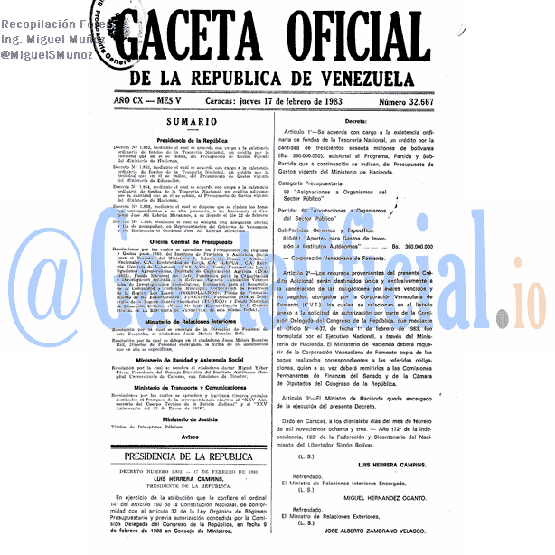 Gaceta Oficial 32667 del 17 Febrero 1983
