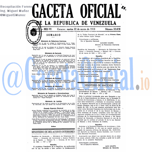 Gaceta Oficial 32690 del 22 Marzo 1983