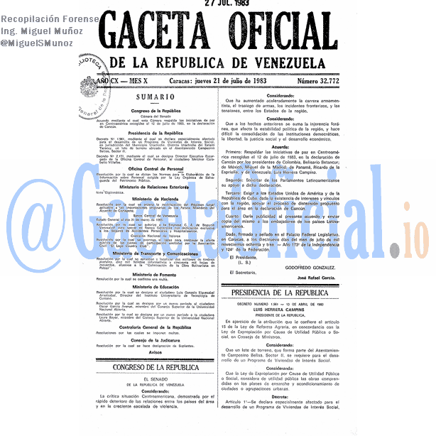 Gaceta Oficial 32772 del 21 Julio 1983