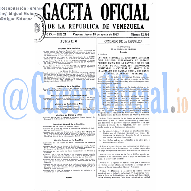 Gaceta Oficial 32792 del 18 Agosto 1983