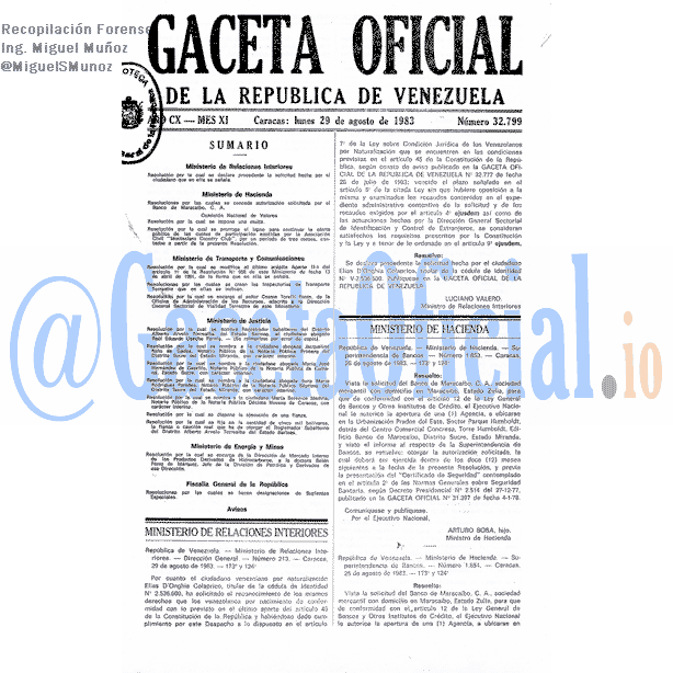 Gaceta Oficial 32799 del 29 Agosto 1983