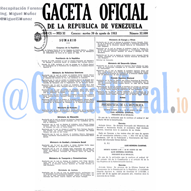 Gaceta Oficial 32800 del 30 Agosto 1983
