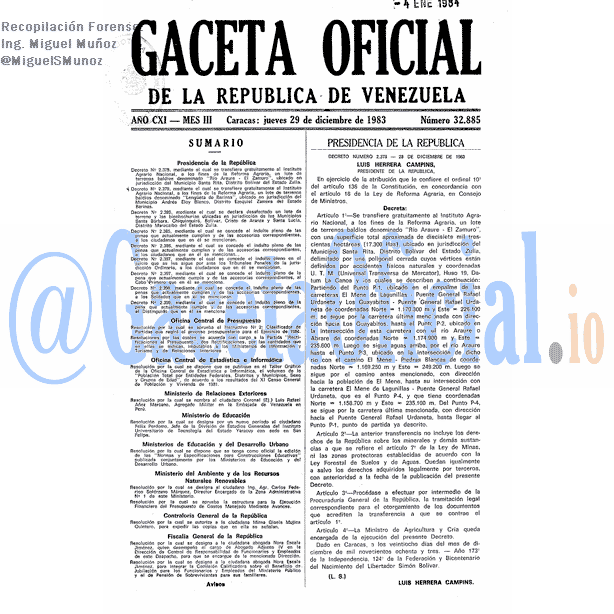 Gaceta Oficial 32885 del 29 Diciembre 1983