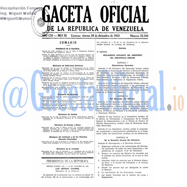 Gaceta Oficial 32886 del 30 Diciembre 1983