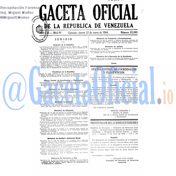 Gaceta Oficial 32895 del 12 Enero 1984