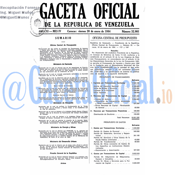 Gaceta Oficial 32901 del 20 Enero 1984