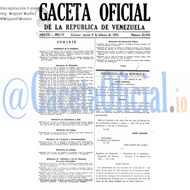 Gaceta Oficial 32915 del 9 Febrero 1984