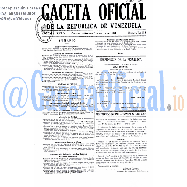Gaceta Oficial 32932 del 7 Marzo 1984