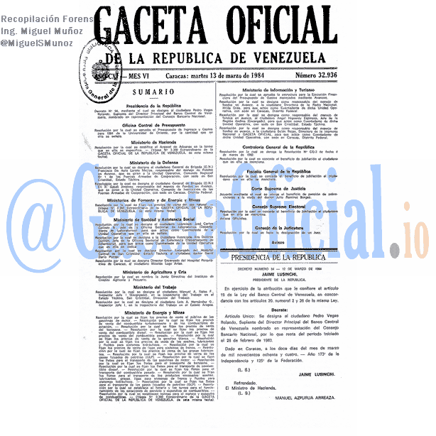 Gaceta Oficial 32936 del 13 Marzo 1984