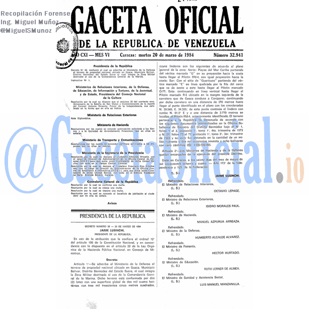 Gaceta Oficial 32941 del 20 Marzo 1984