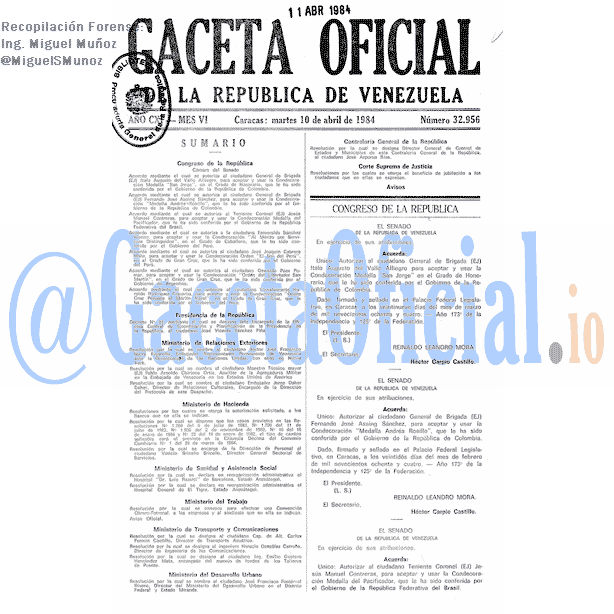 Gaceta Oficial 32956 del 10 Abril 1984