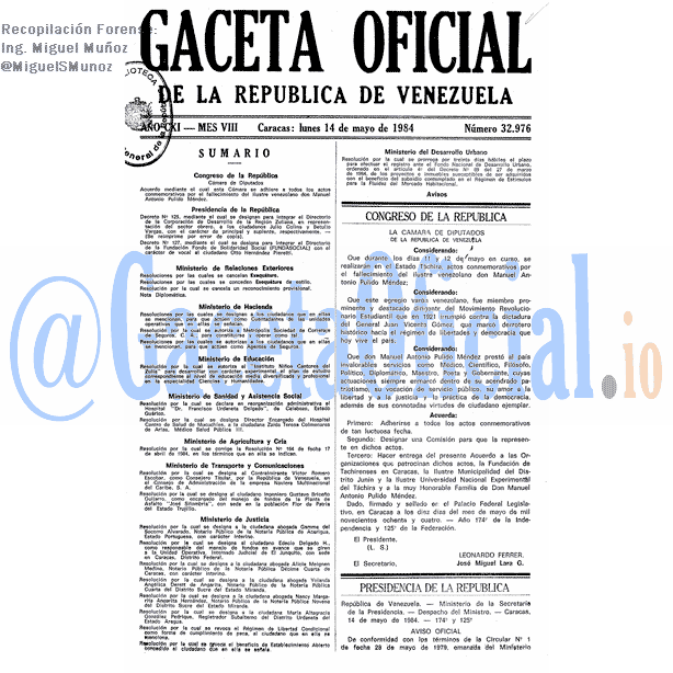 Gaceta Oficial 32976 del 14 Mayo 1984