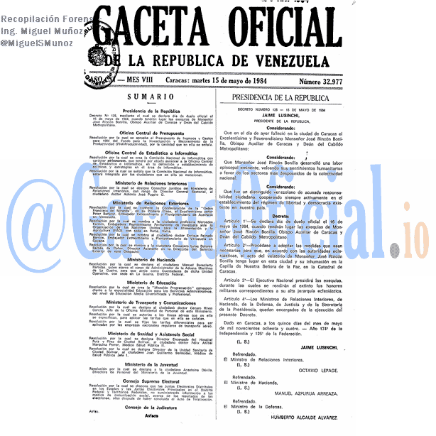 Gaceta Oficial 32977 del 15 Mayo 1984